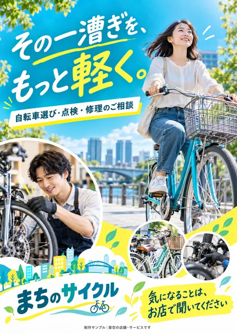 自転車店のチラシ見本「まちのサイクル」