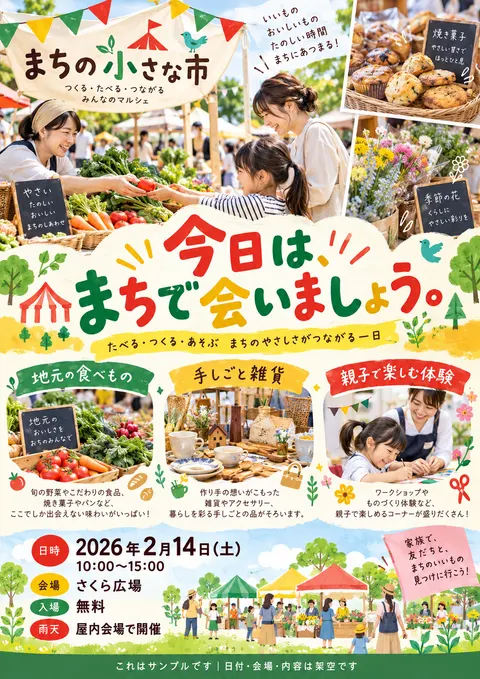 マルシェのチラシ見本「まちの小さな市」